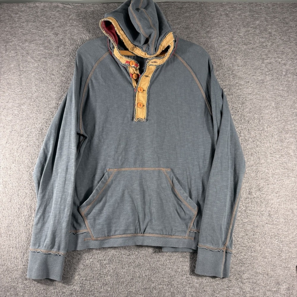 Carbon 2 Cobalt Hooded Henley Kangaroo Pocket Pull Over Size M 💯 Cotton